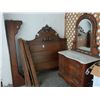 Image 1 : Mahogany Antique Full Bed, 3 Drawer Dresser w/Marble Top and Mirror