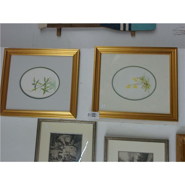 Framed Floral Wall Art Artist Signed - Pair