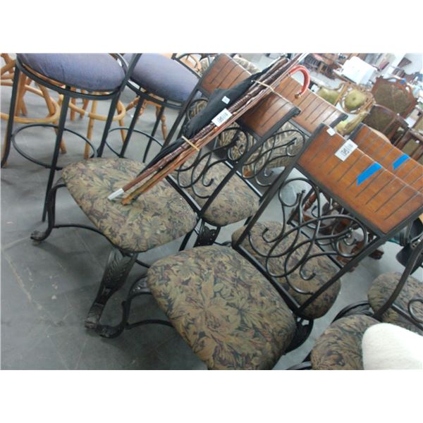 Ornate Metal w/Wood Trim Padded Chairs - Set of 4