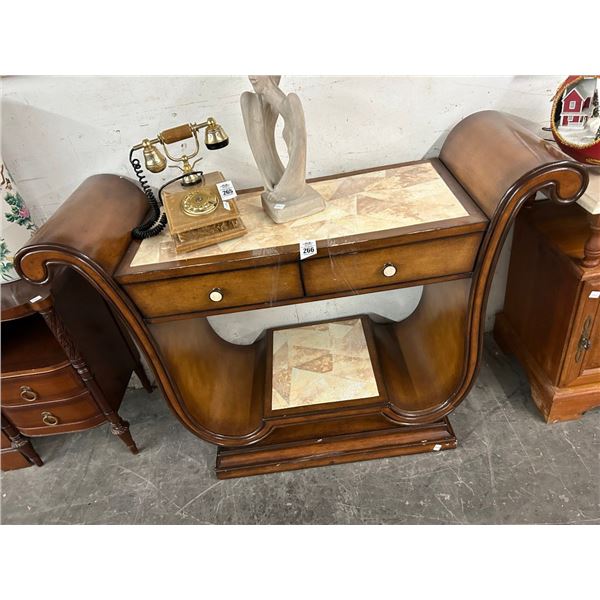 Faux Marble Top Curvey Hall Table w/Undershelf