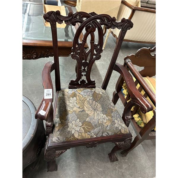 Ornately Carved Padded Armchair
