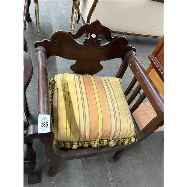 Ornately Carved Claw Foot Armchair w/Pad