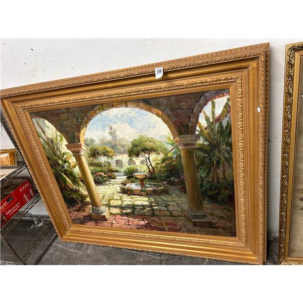 Framed Oil On Canvas Floral Garden Scene - 40  X  48