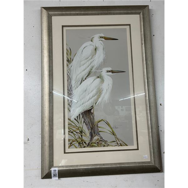 Framed Wall Art Herons Signed Mays - 24  X  30