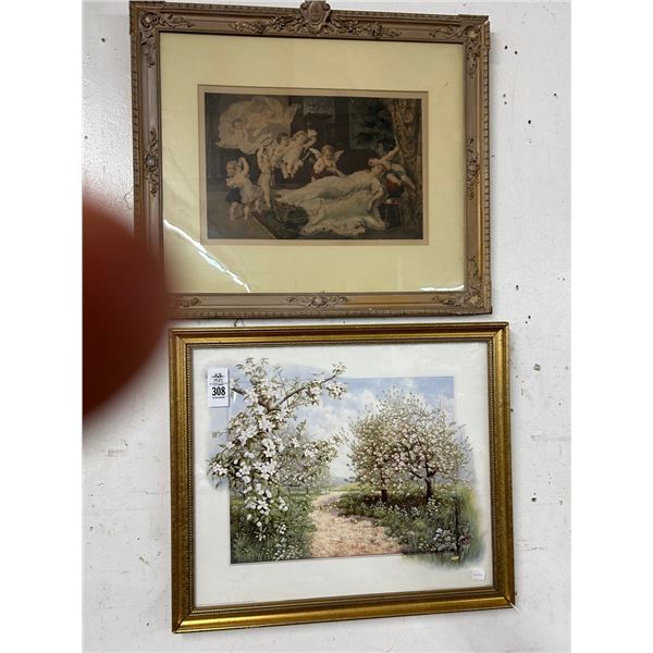Framed Cherub and Country Scene Art - 2