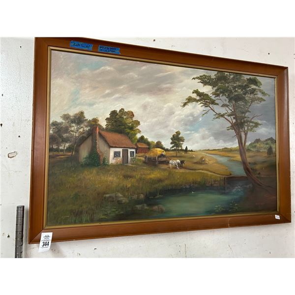 Framed Farm On River Oil On Canvas Wall Art - Edith Lee - 36  X  40