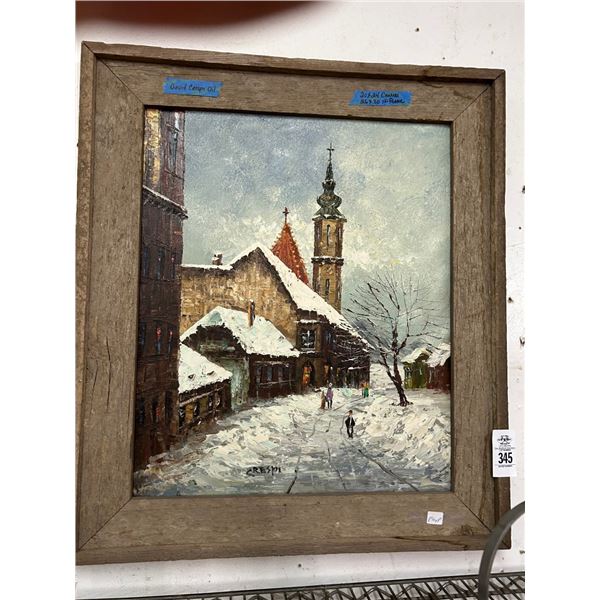 Framed Oil On Canvas Snowy Chapel Wall Art - Crespi - 24  X  30