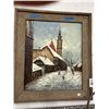 Image 1 : Framed Oil On Canvas Snowy Chapel Wall Art - Crespi - 24  X  30