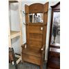 Image 1 : Tiger Oak Hall Tree w/Storage Chair Base, Cast Hooks