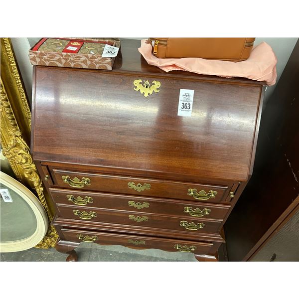 Cherry Queen Anne Brass Trim Small Drop Front Desk