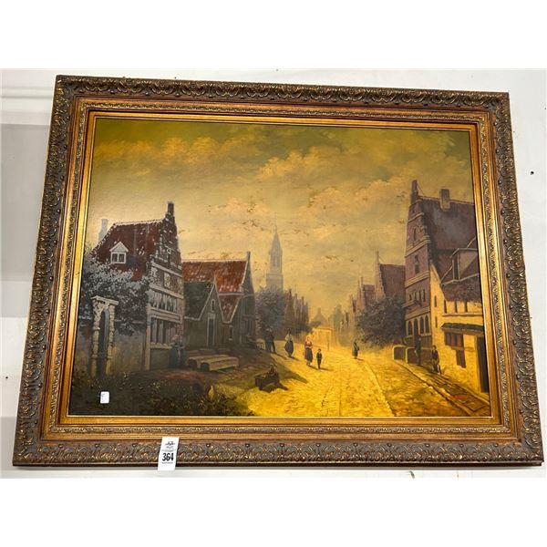 Ornately Framed Oil On Canvas Village Street Scene - 40  X  48