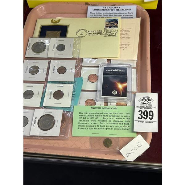 Ancient Roman Coin, Space Meteorite, First Day Issue Stamp, Foreign Coins, More