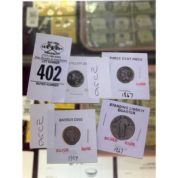Mercury/Barber Dimes, Standing Liberty Quarter, 3 Cent Piece