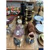 Image 1 : Brass Candlesticks, Decoy Dusk, Plush Bears, Spice Cabinet, Anniversary Clock