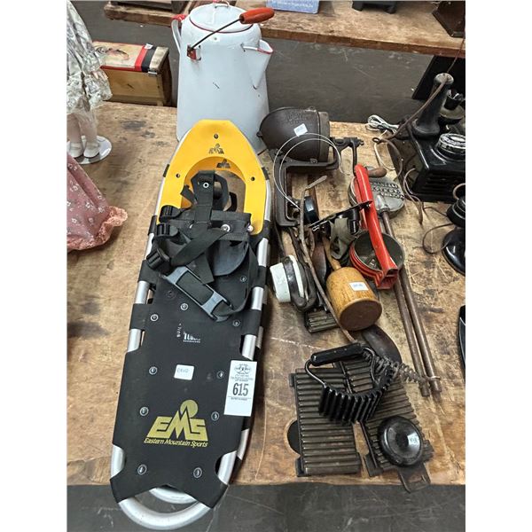 Snow Shoes, Hand Grinder, Enamel Pot, Vintage Implaments