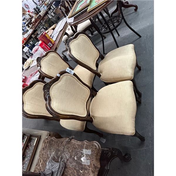 Carved Mahogany Queen Anne Beige Padded Dining Chairs - 4