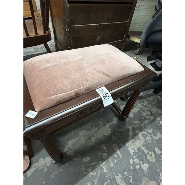 Carved Mahogany Small Padded Bench
