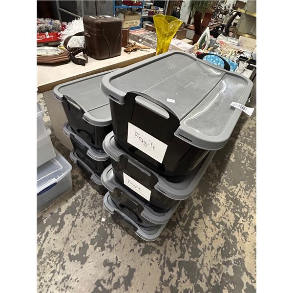 7-Black Plastic Lidded Storage Containers - 7 X $