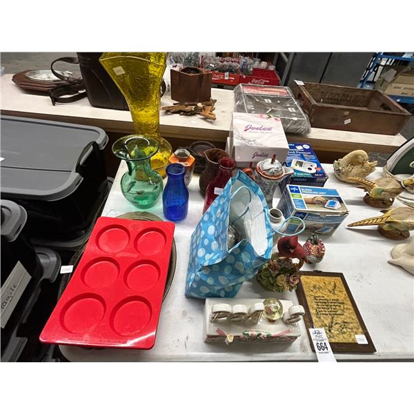 BP Monitors, Crackle Glass, Asst. Vases, Dishes, Pitcher, Décor
