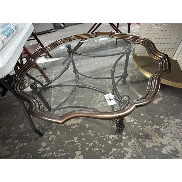 Ornate Metal Base Scalloped Edge Coffee Table