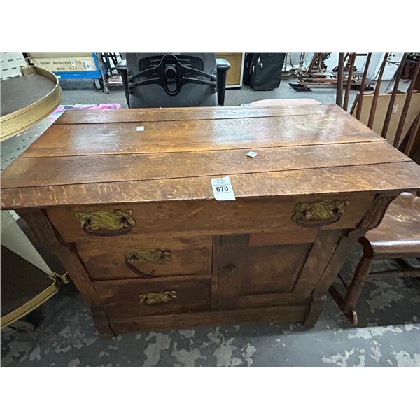 Carved Tiger Oak Small Cabinet
