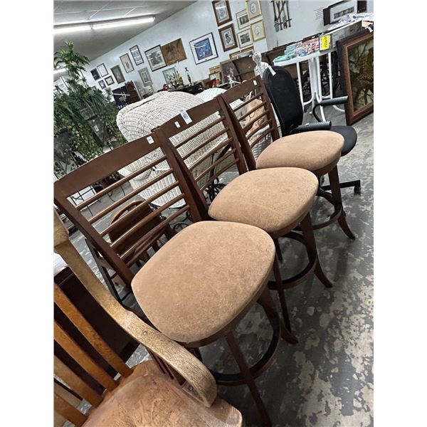 Wood Ladderback Padded Swivel Bar Stools - Set of 3