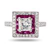 Image 1 : 1.30 ctw CENTER Diamond and 0.68 ctw Ruby Platinum Ring (1.72 ctw Diamonds)