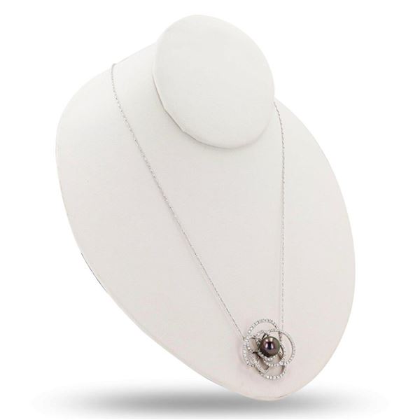 11mm Tahitian Pearl and 1.33 ctw Diamond 14K White Gold Necklace/Pendant
