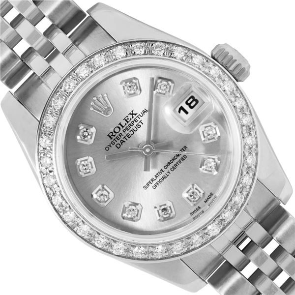 Rolex Ladies Stainless Steel Quickset Sapphire Silver Diamond Datejust Hidden Cl