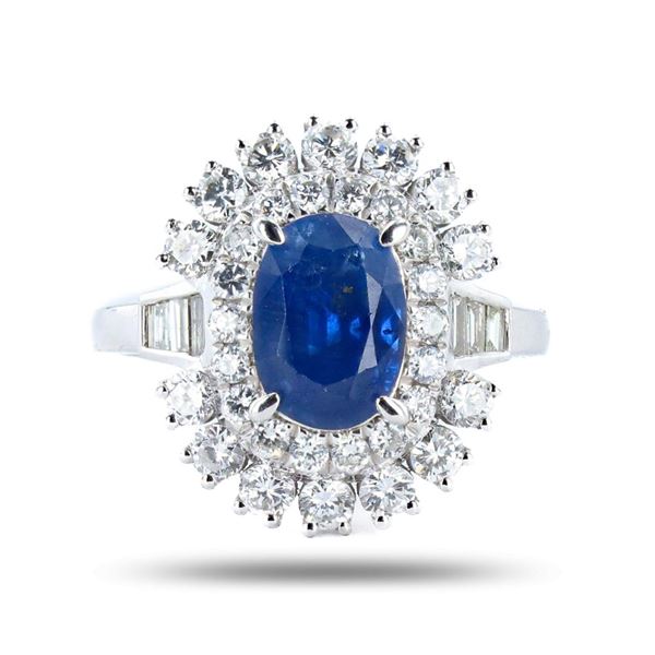 2.98 ctw UNHEATED Blue BURMESE Sapphire and 1.37 ctw Diamond Platinum Ring (GIA