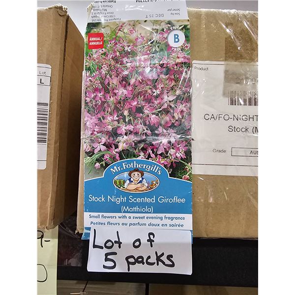 Lot of 5 Packs of Mr. Fothergill’s Stock Night Scented Girolfee (Matthiola) Seeds