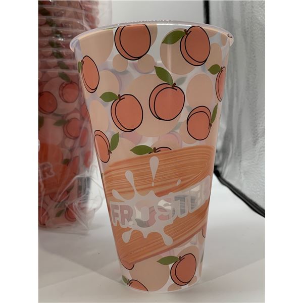 25 Peach Print Plastic Cups With Frutier Design