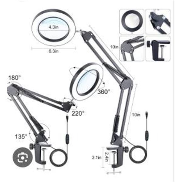 LED Magnifying Lamp with Clamp and Light