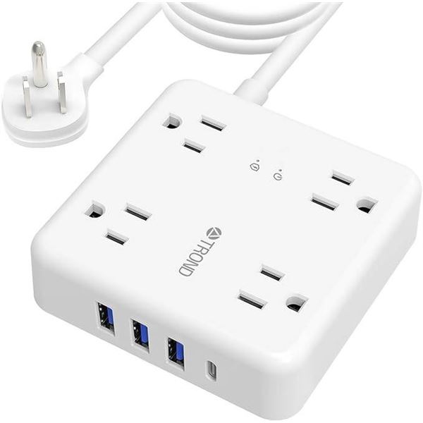 TROND Power Bar Surge Protector with USB C, 4 Widely-Spaced Outlets, 10ft Flat Plug Extension Cord I