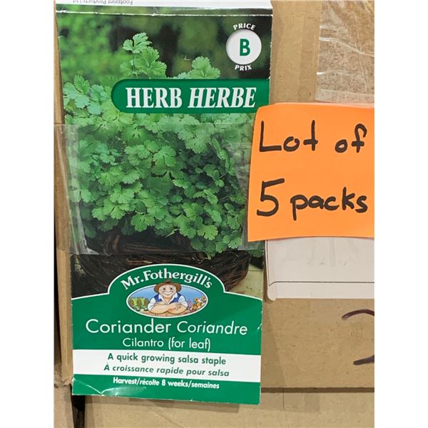 Lot of 5 Packs Mr. Fothergill’s Coriander Cilantro (for leaf) Seed Packs