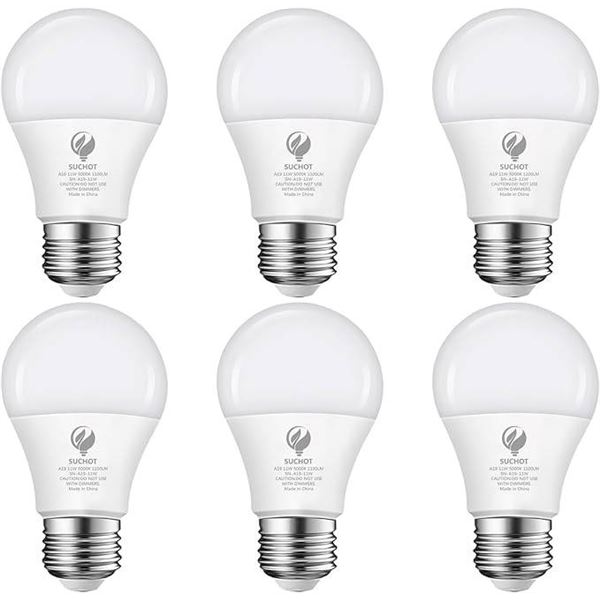 SUCHOT LED A19 11W Light Bulbs, 6-Pack, Non-Dimmable, 1100 Lumens