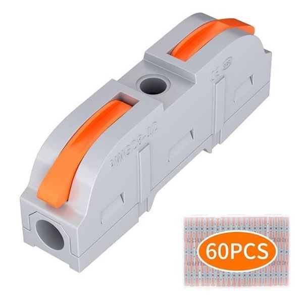 RVBOATPAT 60 PCS Lever Wire Connectors,1 to 1 Inline Electrical Wire Connector,Lever Nuts Wire Conne