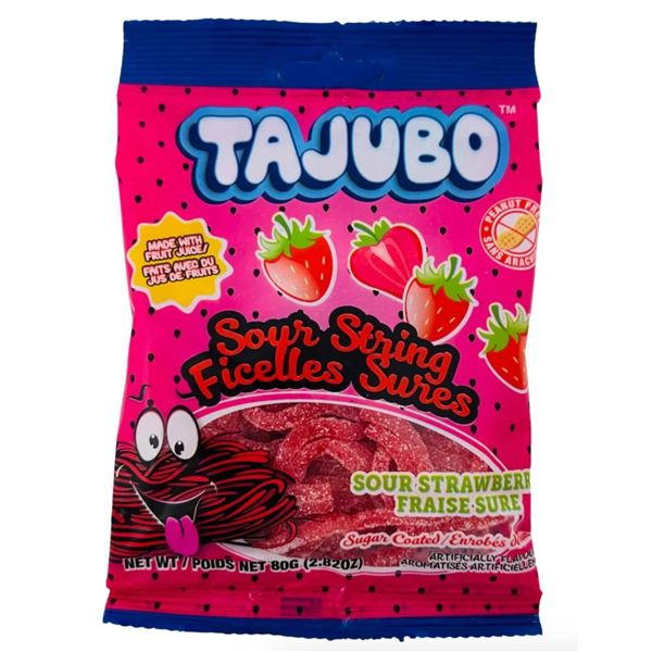 Tajubo Sour String Strawberry Candies, 12x80g Pack