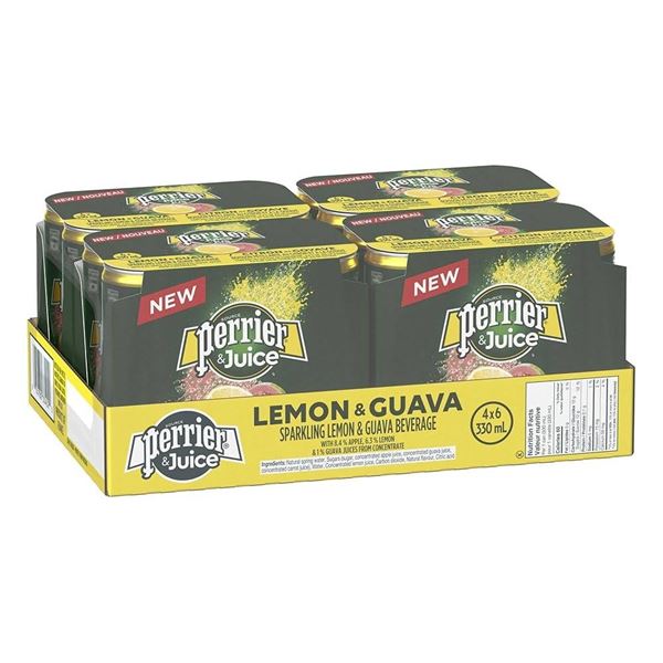 Perrier & Juice Lemon and Guava Sparkling Beverage, 330 mL Cans (4 x 6-Pack)