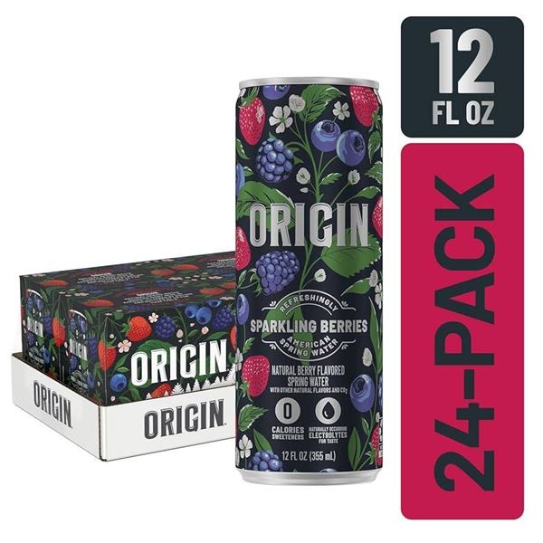 Origin Organic Sparkling Water 24 Cans, 355 mL Each, Triple Berry Flavor