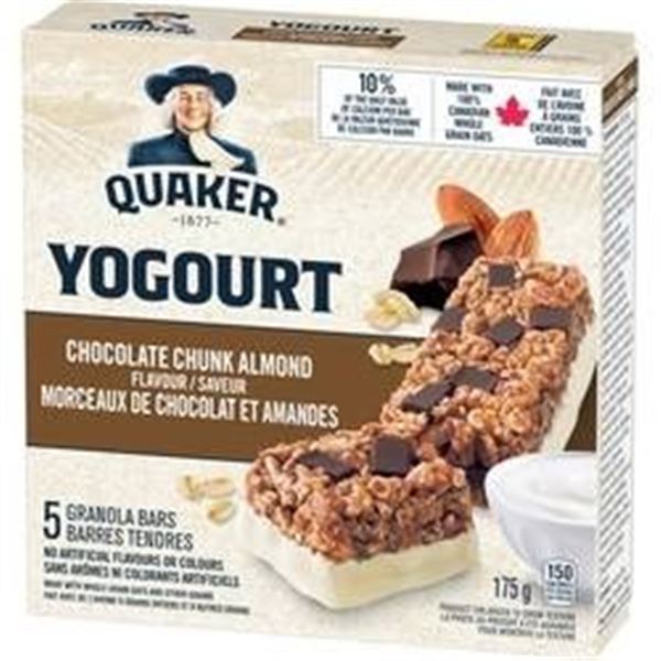 Quaker Yogourt Granola Bars Chocolate Chunk Almond Flavor, 12 x 175 g