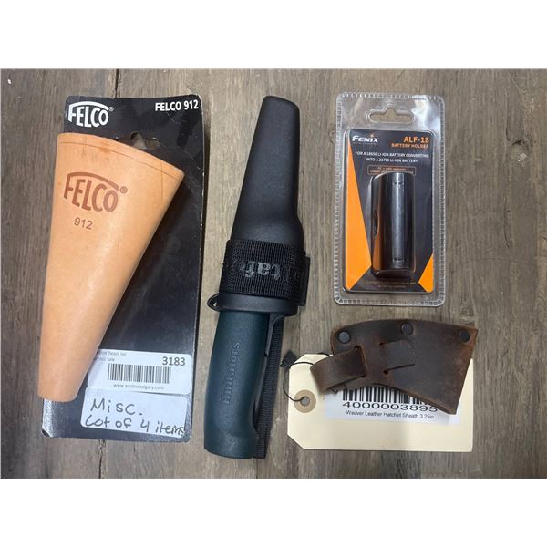 Lot of Misc. – Felco 912 Sheath, Hultafors Knife with Sheath, Fenix Battery Holder and Hatc