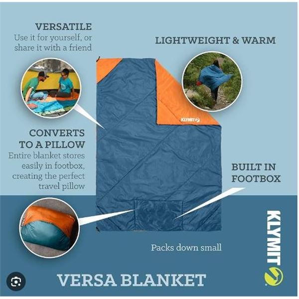 Klymit Versa Blanket Multi-Use Blanket, 80 x 58 in, Blue