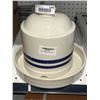 Image 2 : Ohio Stoneware Pet Feeder with Blue Stripes, Model OH-12195