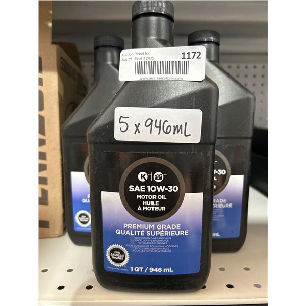 K1 SAE 10W-30 Premium Grade Motor Oil, 1QT (946 mL), Set of 5