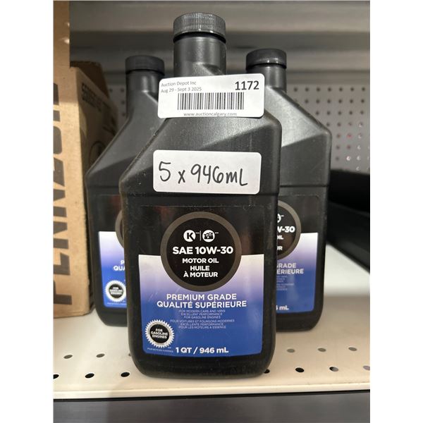 5 Motor Oil Containers, SAE 10W-30, 946 mL Each