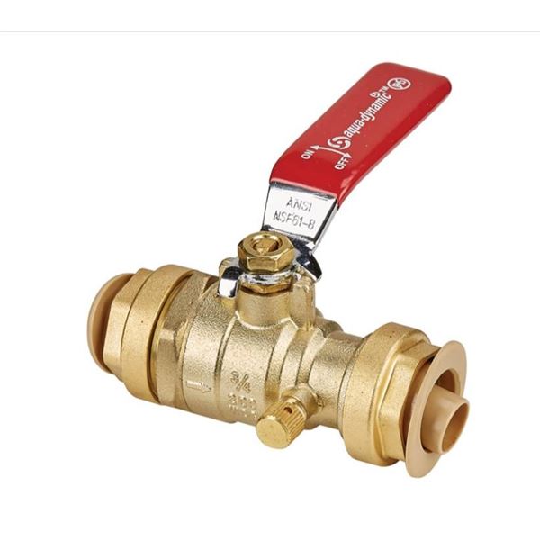 Lot of Aqua-Dynamic 3/4-Inch Brass Ball Valve, Full Port, Push-Fit
