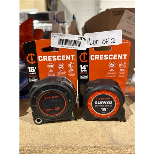 Lot of 2 -Crescent Control Series 16ft and 8m/26ft Measuring Tape Set