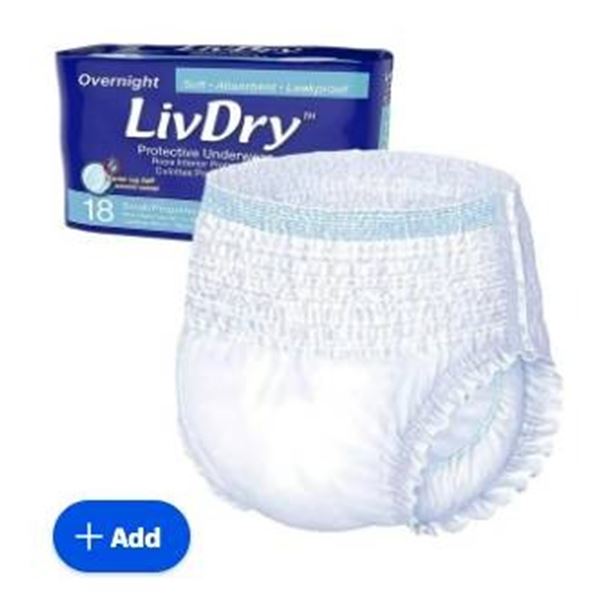 LivDry Protective Underwear 18 Count Small Overnight Absorbency