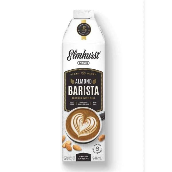 Elmhurst Almond Barista Plant-Based Beverage, 6 Cartons of 946 mL Each